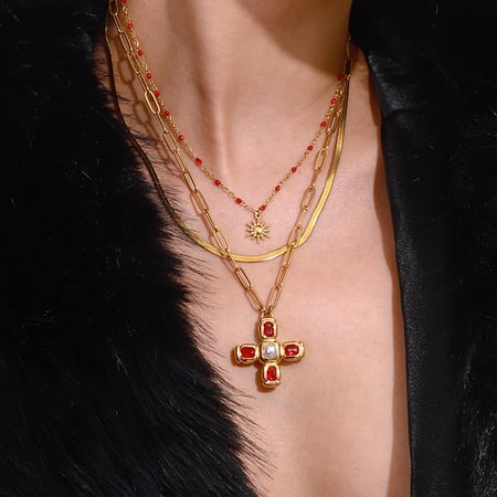 1 Piece Luxurious Series Exquisite Cross Shape Stainless Steel Gold Color Women's Pendant Necklaces