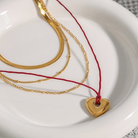 1 Piece Classic Series Romantic heart Shape Stainless Steel Gold Color Women's Layered Necklaces 2