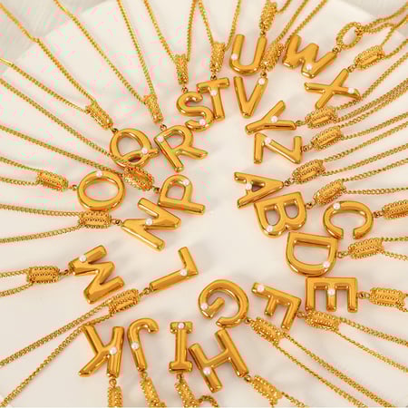 1 piece simple series casual letter stainless steel  gold plated glass women pendant necklaces 2