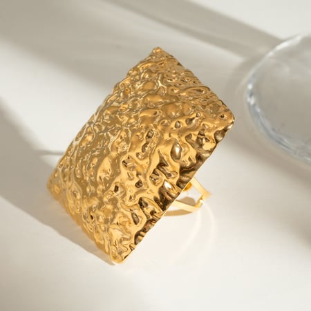 1 pair classic series retro solid color stainless steel  gold plated women adjustable rings
