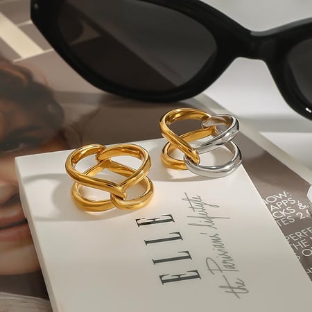 1 Piece Modern Series Daily Twist Stainless Steel Gold Color Women's Single Rings 2