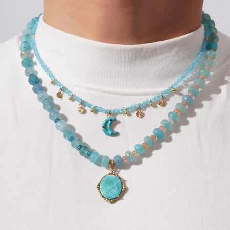 1 Piece Gorgeous Series Elegant Moon Stainless Steel Gold Color Natural Stone Women's Pendant Necklaces