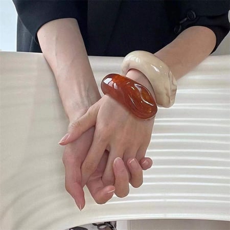 Bracelet femme haut de gamme marron, large, à motifs géométriques ronds mélangés 2