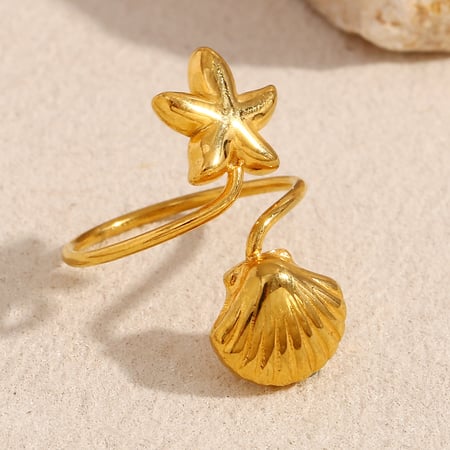 1 stuk Simple Series Vacation Turtle roestvrij staal goudkleurige verstelbare ringen voor dames
