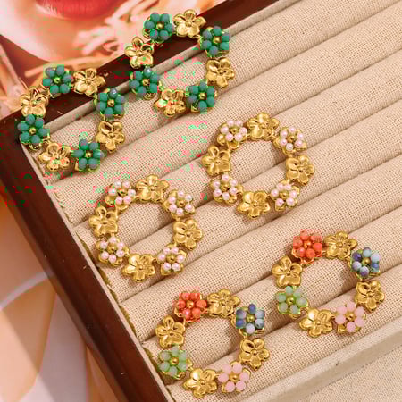 Sweet Colorful Flower Stainless Steel Women's Earrings
