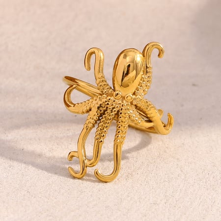Octopus Stainless Steel Gold Color Adjustable Rings 2