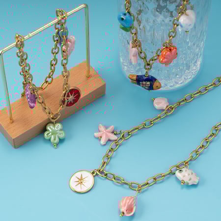 1 Piece Romantic Series Vacation Colorful Ceramic Fish Stainless Steel Gold Color Women's Pendant Necklaces
