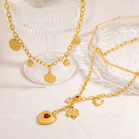 Exquisite Heart Stainless Steel Gold Color Women's Pendant Necklaces 2