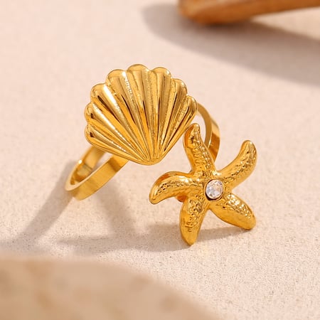 1 stuk Simple Series Vacation Turtle roestvrij staal goudkleurige strass verstelbare ringen voor dames
