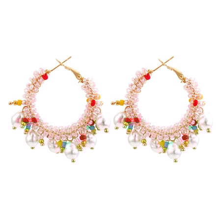 1 Pair Elegant Bead Twisted Pearl Hoop Earrings 2