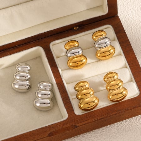 Patchwork Stainless Steel Gold Color Stud Earrings 2