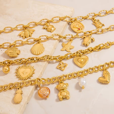 Cute Oceanic Stainless Steel Gold Color Charm Bracelets 2