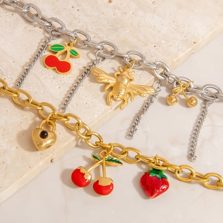 Romantic Cute Cherry Fruit Series Stainless Steel Bracelet for Women 2
