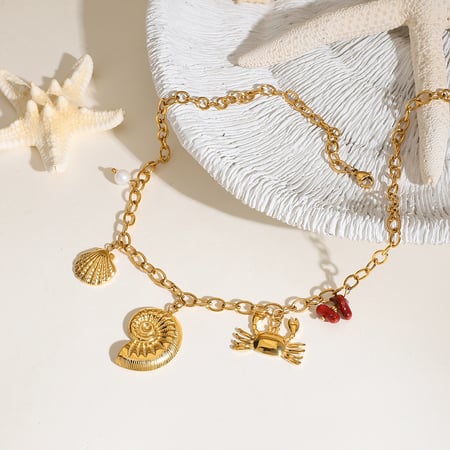 Shell Stainless Steel Gold Color Pendant Necklace 2