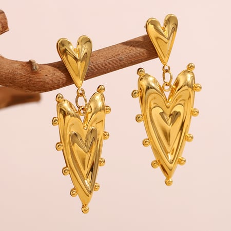 Boucles d'oreilles tendance en acier inoxydable couleur or en forme de cœur pour femme, 1 pièce 2