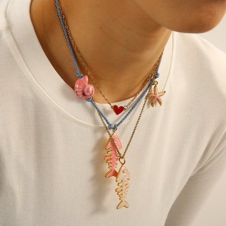 Fishbone Cotton Rope Stainless Steel Gold Color Women's Pendant Necklaces 2