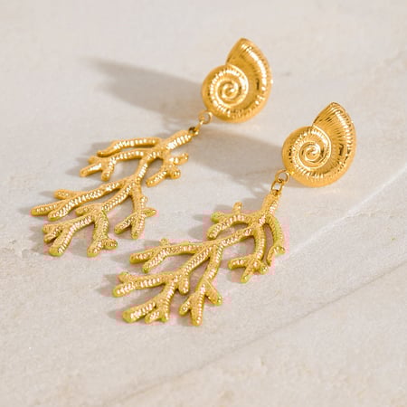 Boucles d'oreilles pendantes rétro en acier inoxydable couleur or corail 2