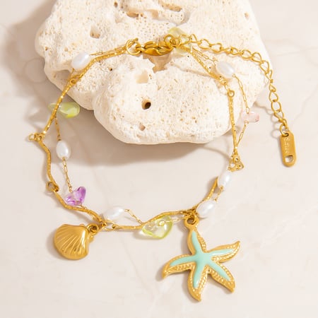 Oceanic Stainless Steel Gold Color Charm Bracelets