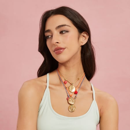 Colliers à pendentif annulaire rétro en acier inoxydable couleur or pour femmes de la série Constellation 2