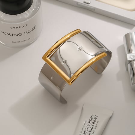 1 stuk eenvoudige serie in geometrische stijl, roestvrij staal, goudkleurige damesarmbanden