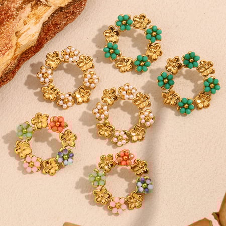 Sweet Colorful Flower Stainless Steel Women's Earrings 2