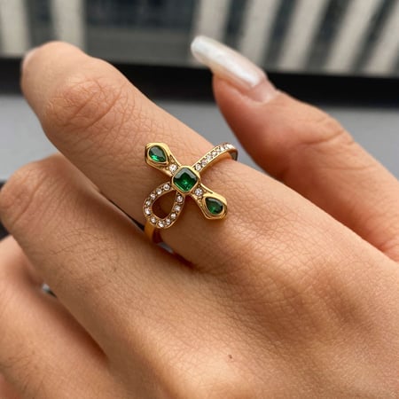 1 Stück Simple Series Retro Kreuz Edelstahl Gold Farbe Strass Damen Einzelringe 2