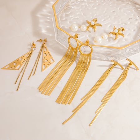 Elegant Tassel Stainless Steel Gold Color Dangle Earrings 2