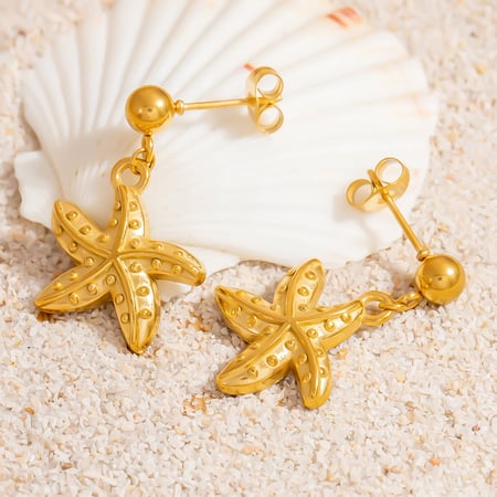 Starfish Stainless Steel Gold Color Drop Earrings 2