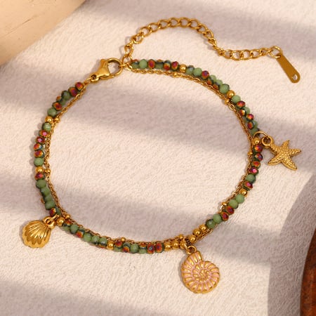Oceanic Stainless Steel Gold Color Beaded Bracelets 2