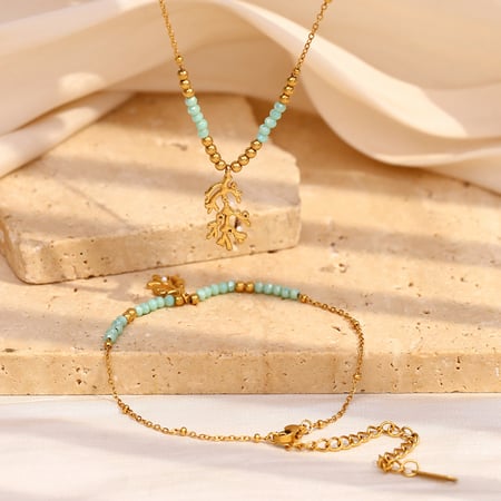 collier avec pendentif en pierre naturelle pour femme, série simple, style rétro, en acier inoxydable, couleur or 2