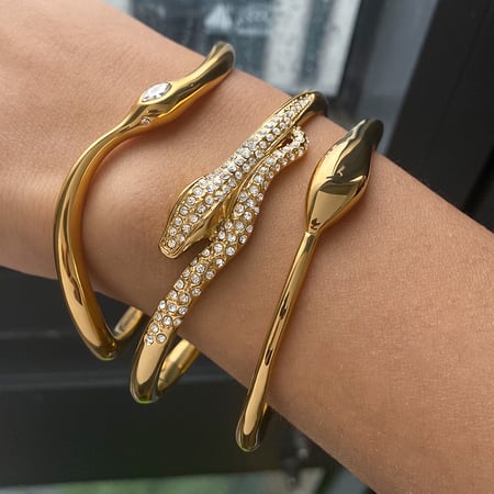 1 Piece Retro Stainless Steel Gold Color Snake Shape Women's Bangles 2