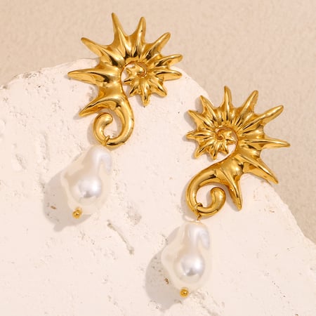 Seahorse Stainless Steel Gold Color Drop Earrings