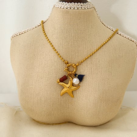 Ocean Series Gold Color Stainless Steel Starfish - Tassel Necklace for Women 2