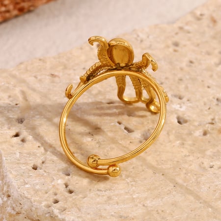 Octopus Stainless Steel Gold Color Adjustable Rings