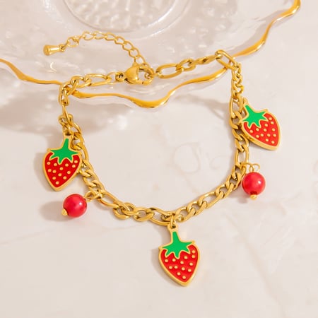 Bracelets à breloques pour femmes en acier inoxydable couleur or avec motif de fruits émaillés et taches d'huile