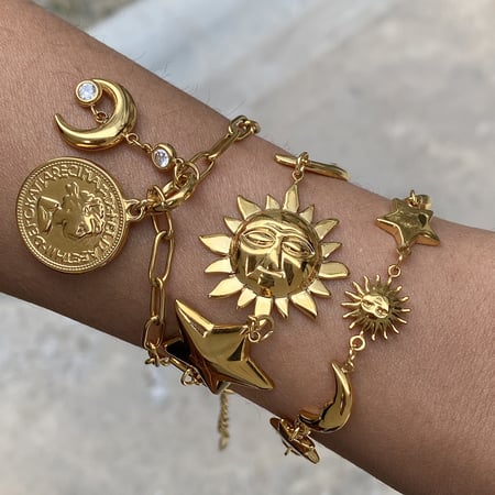 Retro Sonne/Mond Edelstahl Gold Farbe Charm Armbänder 2