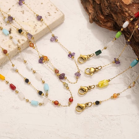 1 Piece Dazzling Beads Stainless Steel Gold Color Women's Chain Necklaces 2
