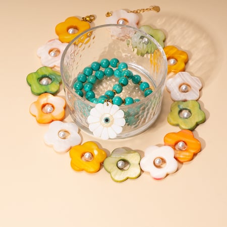 Flower Shell Stainless Steel Gold Color Women's Beaded Necklaces