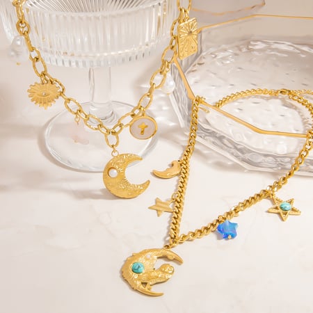 Moon Stainless Steel Gold Color Pendant Necklaces 2