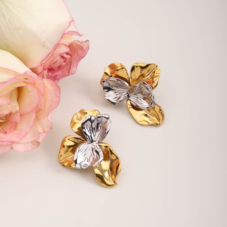 Retro Flower Stainless Steel Mixed Color Stud Earrings 2