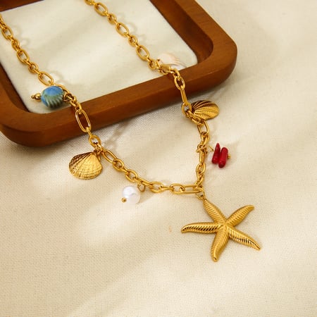 1 Piece Ocean Element Starfish Shell Stainless Steel Pendant Necklace 2
