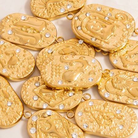 Twelve Zodiac Signs Stainless Steel Gold Color Pendants 2