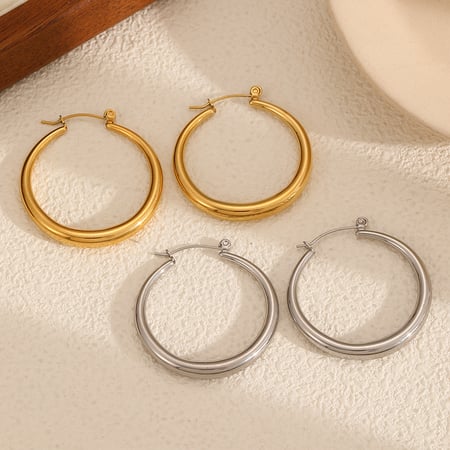 Classic Stainless Steel Gold Color Hoop Earrings 2