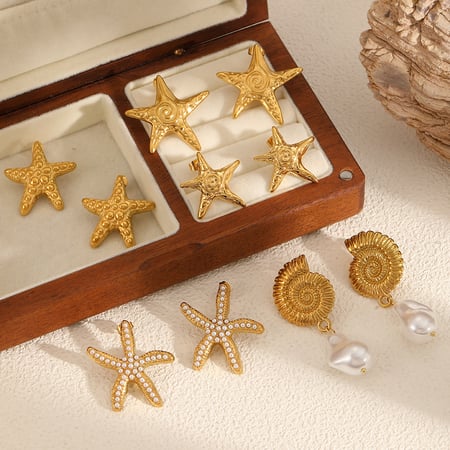 1 Pair Marine Design Gold Color Women's Stud Earrings