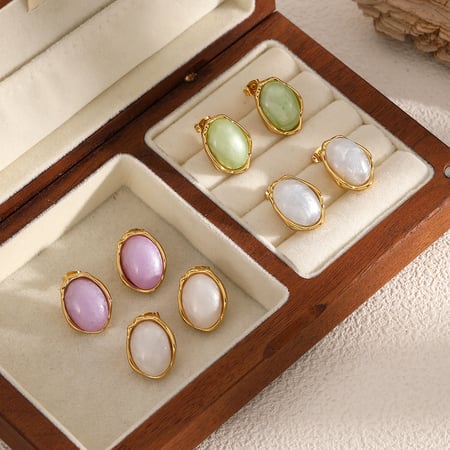 Stainless Steel Gold Color Stud Earrings
