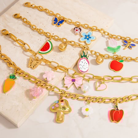 Bracelets à breloques colorés en acier inoxydable pour femmes, motifs de fruits 2