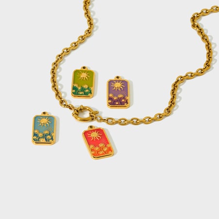 1 Stück Sonne Sonnenblume Rechteck DIY Gold Edelstahl Anhänger Zubehör 2