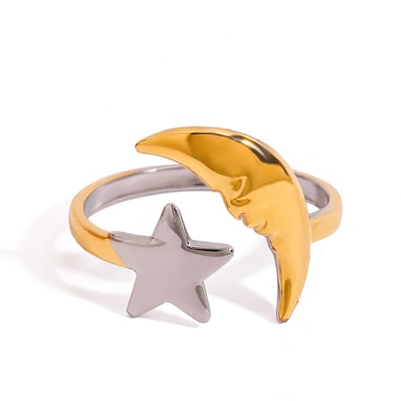 1 stuk Simple Series Retro Zon/Maan Roestvrijstalen Goudkleurige Verstelbare Damesringen