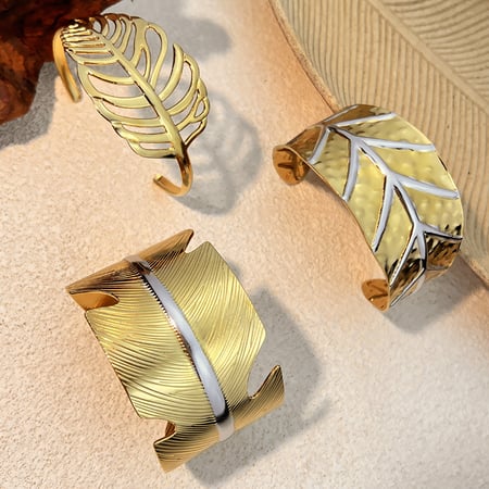 Mixed Color Stainless Steel Leaves Shape Cuff Bracelets