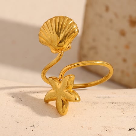 1 stuk Simple Series Vacation Turtle roestvrij staal goudkleurige verstelbare ringen voor dames 2